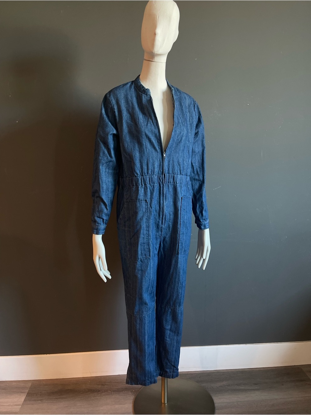 Shades of Grey Micah Cohen Indigo Herringbone Denim Coverall Jumpsuit Size Small